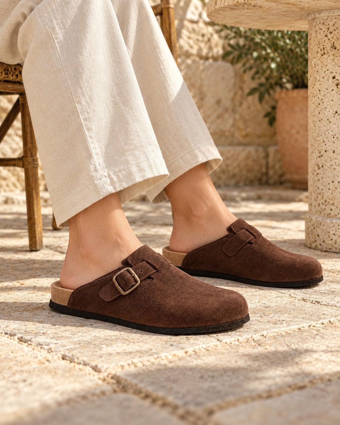 Clogs Chocolate — editorial styling view